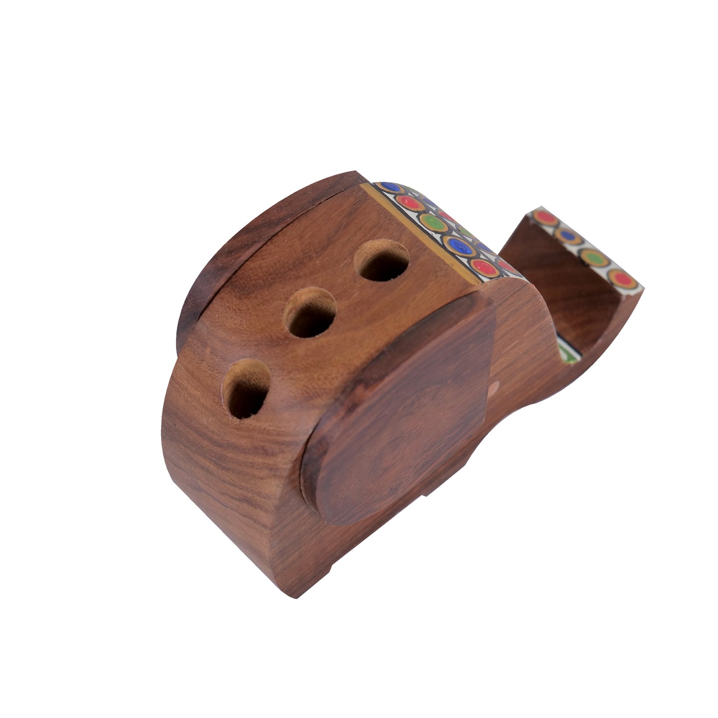 'Floral Beauty'  Wooden Elephant Shaped Pen Cum Mobile Holder