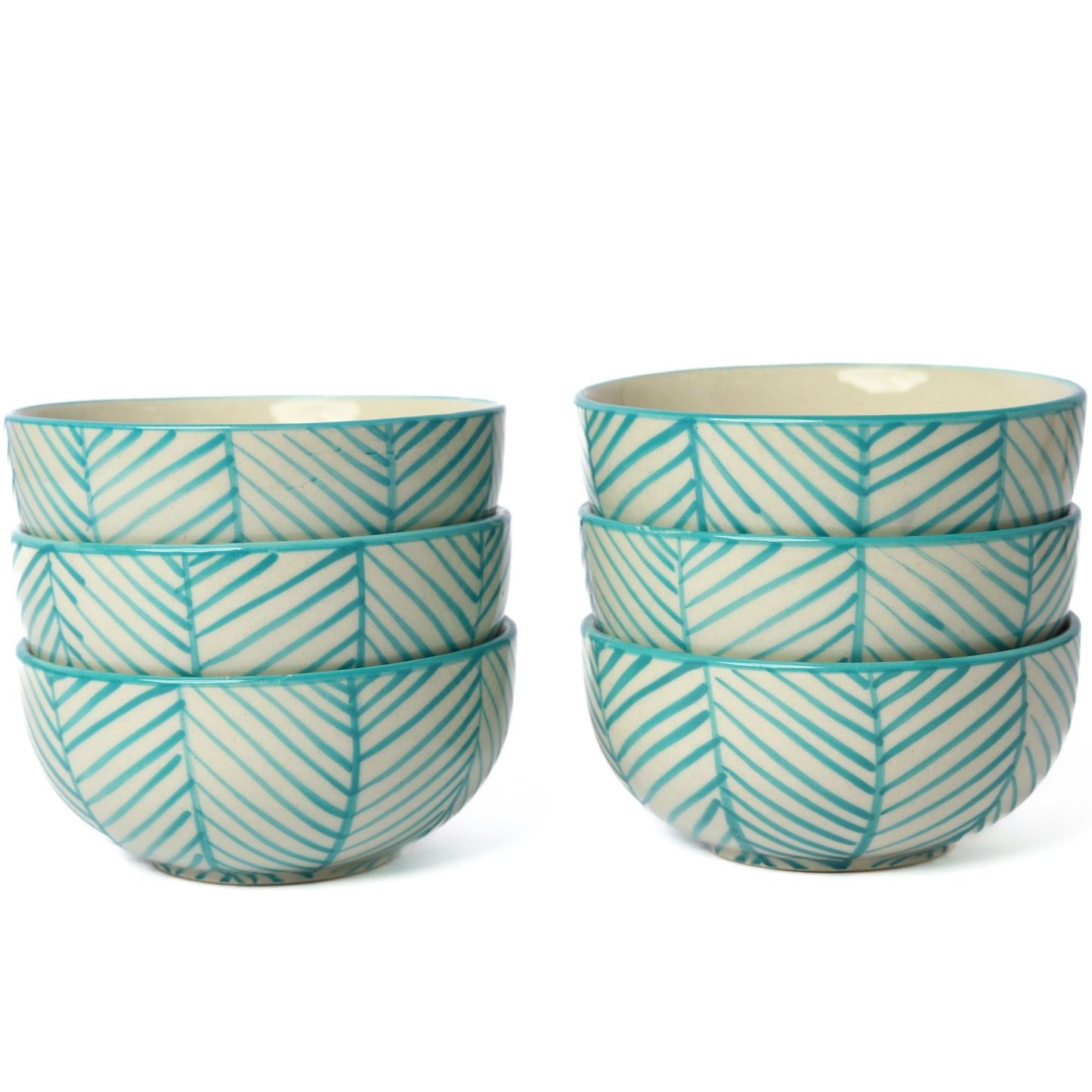 'Green Stripe' Ceramic Veg Serving Bowl 150 ml (Set of 6)