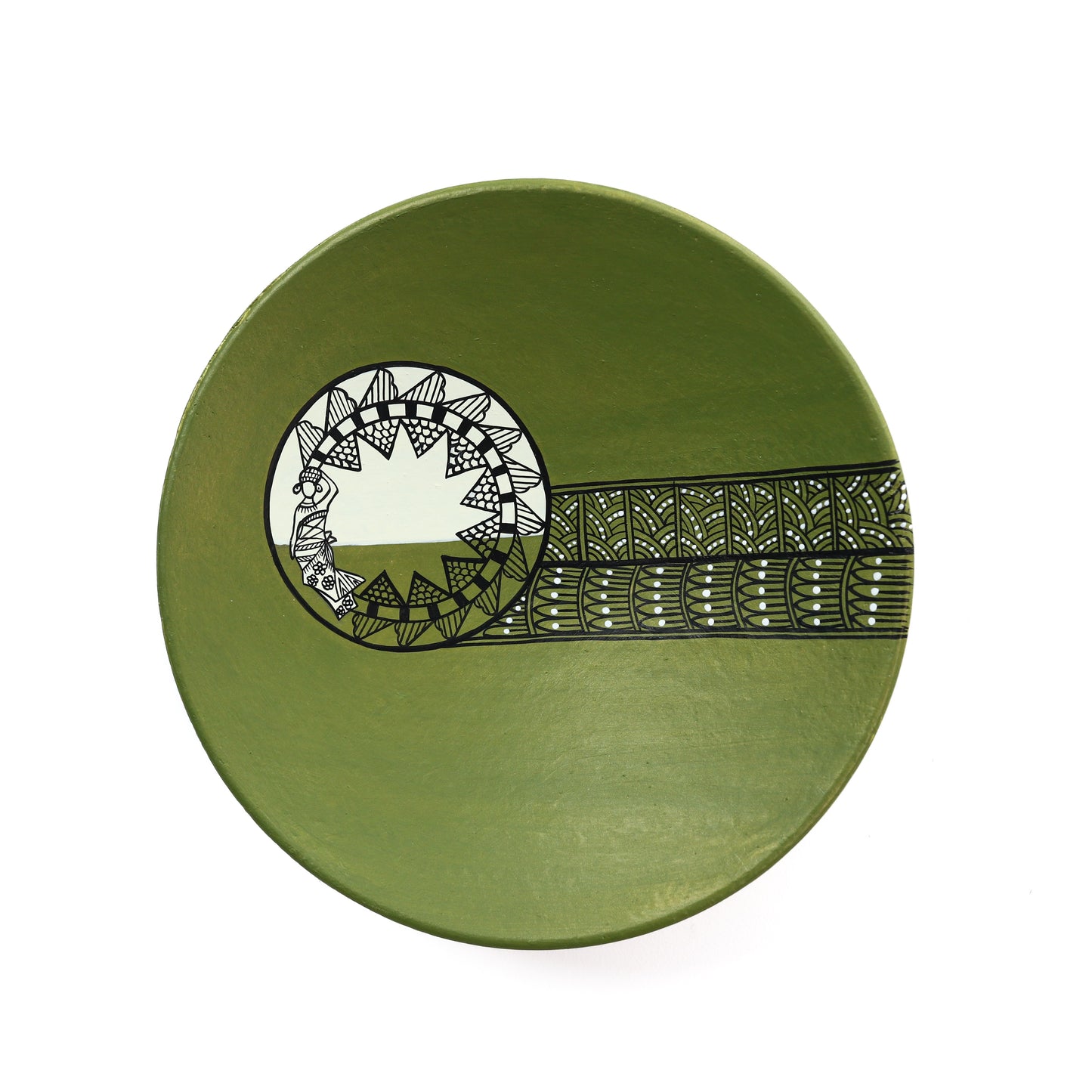 'Green Tribe' Red Handpainted Terracotta Decorative Wall Plate, 9 Inch