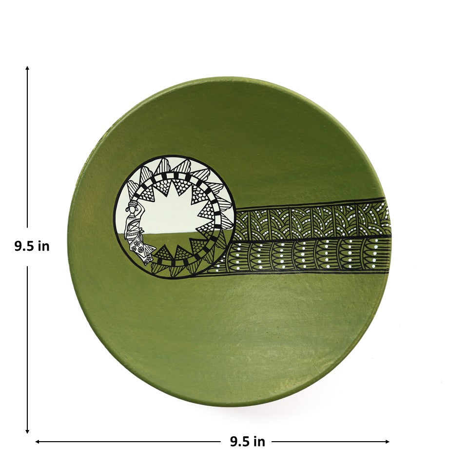 'Green Tribe' Red Handpainted Terracotta Decorative Wall Plate, 9 Inch