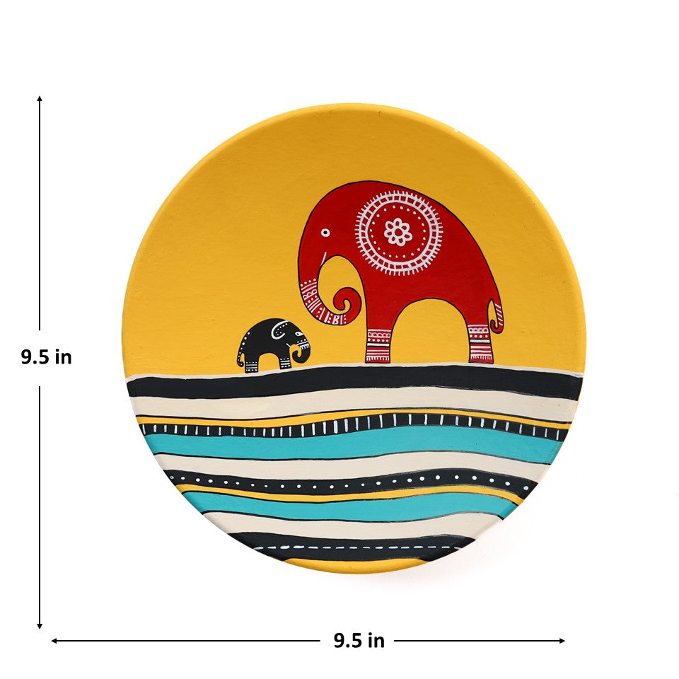 'Mother's Love' Yellow Handpainted Terracotta Decorative Wall Plate, 9.5 Inch