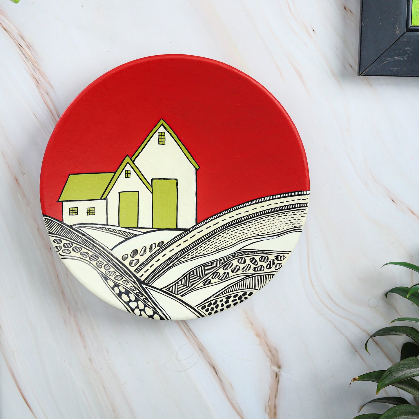 'Natural Hut' Red Handpainted Terracotta Decorative Wall Plate, 9. 5 Inch