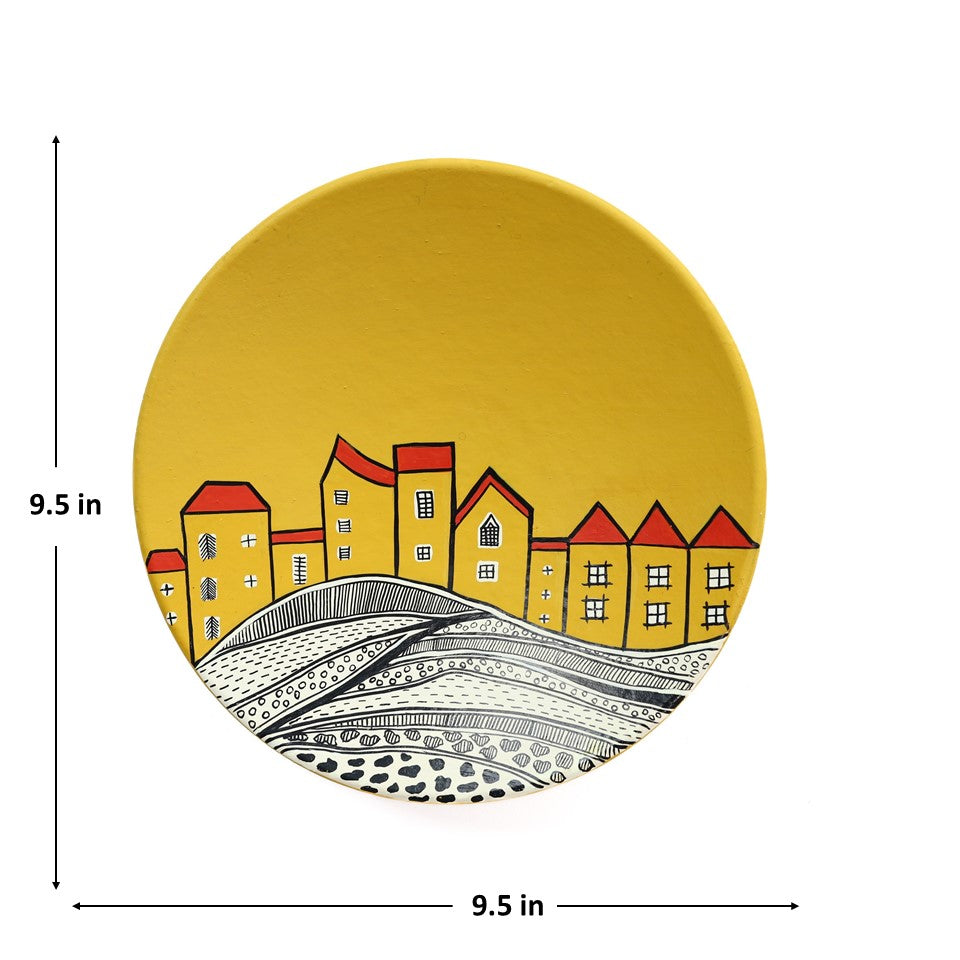 'Old Town' Mustard Handpainted Terracotta Decorative Wall Plate, 9 Inch