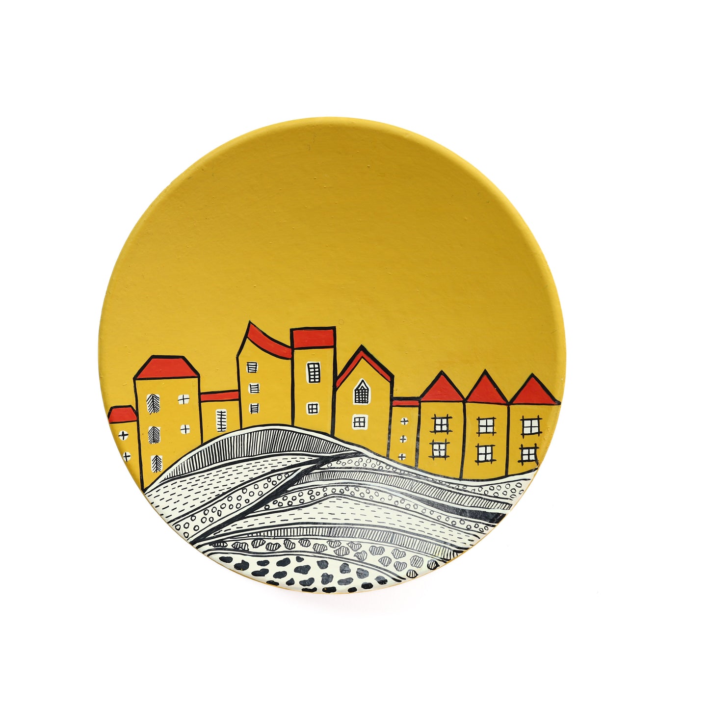 'Old Town' Mustard Handpainted Terracotta Decorative Wall Plate, 9 Inch