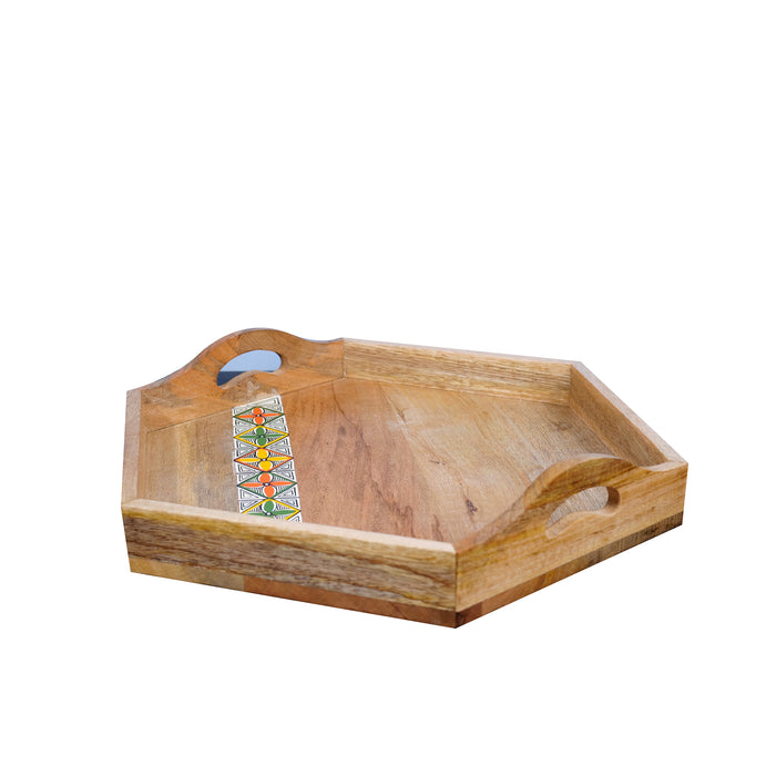 'Hexagonal Duo' Hand-Painted Wooden Serving Tray, 11.5 Inch