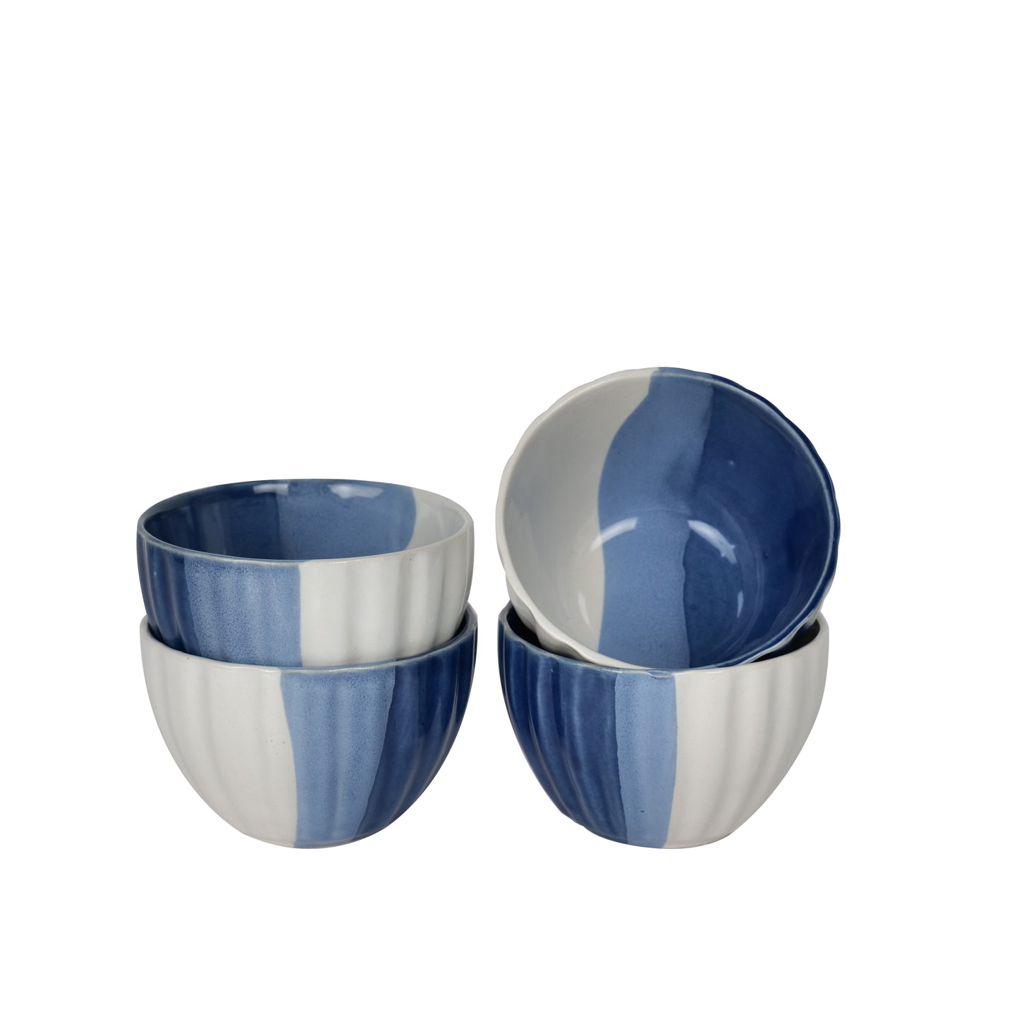 Artysta 'Treble Blue Ridged' Ceramic Studio Pottery Dining Bowls (Set of 4, 300 ml) - artystagallery