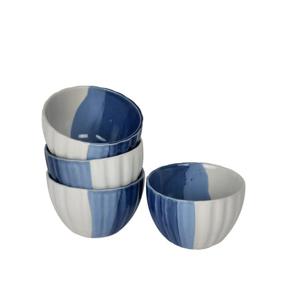 Artysta 'Treble Blue Ridged' Ceramic Studio Pottery Dining Bowls (Set of 4, 300 ml) - artystagallery