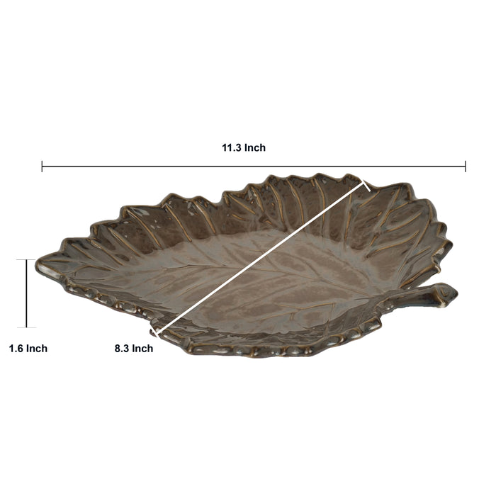 Artysta 'Serrated Brown Leaf' Ceramic Studio Pottery Serving Platter - artystagallery
