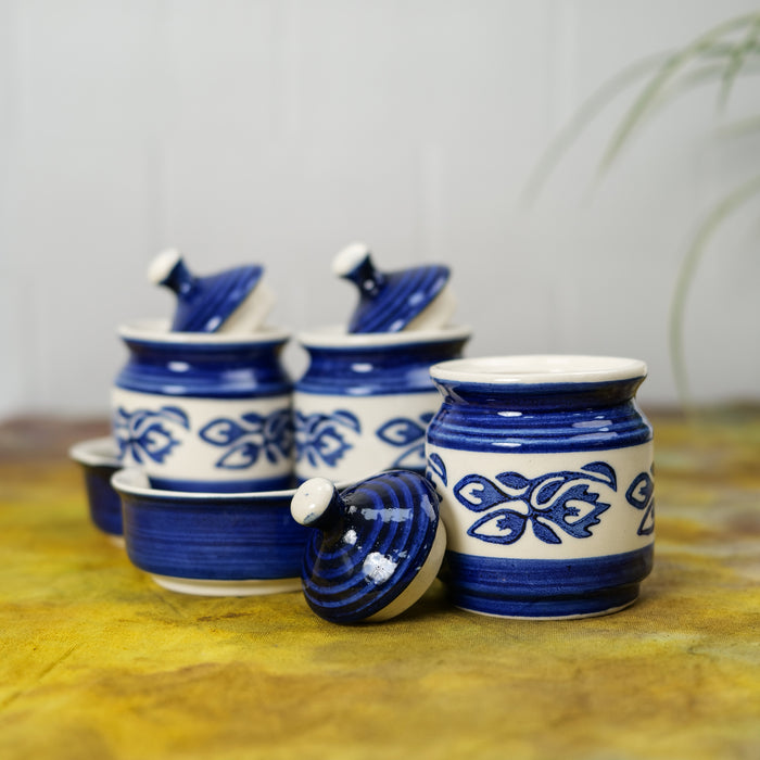 'Azure Mist' Ceramic Chutney & Pickle Jar Set of 3