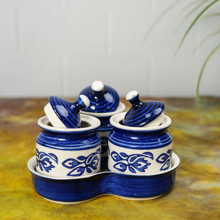 'Azure Mist' Ceramic Chutney & Pickle Jar Set of 3