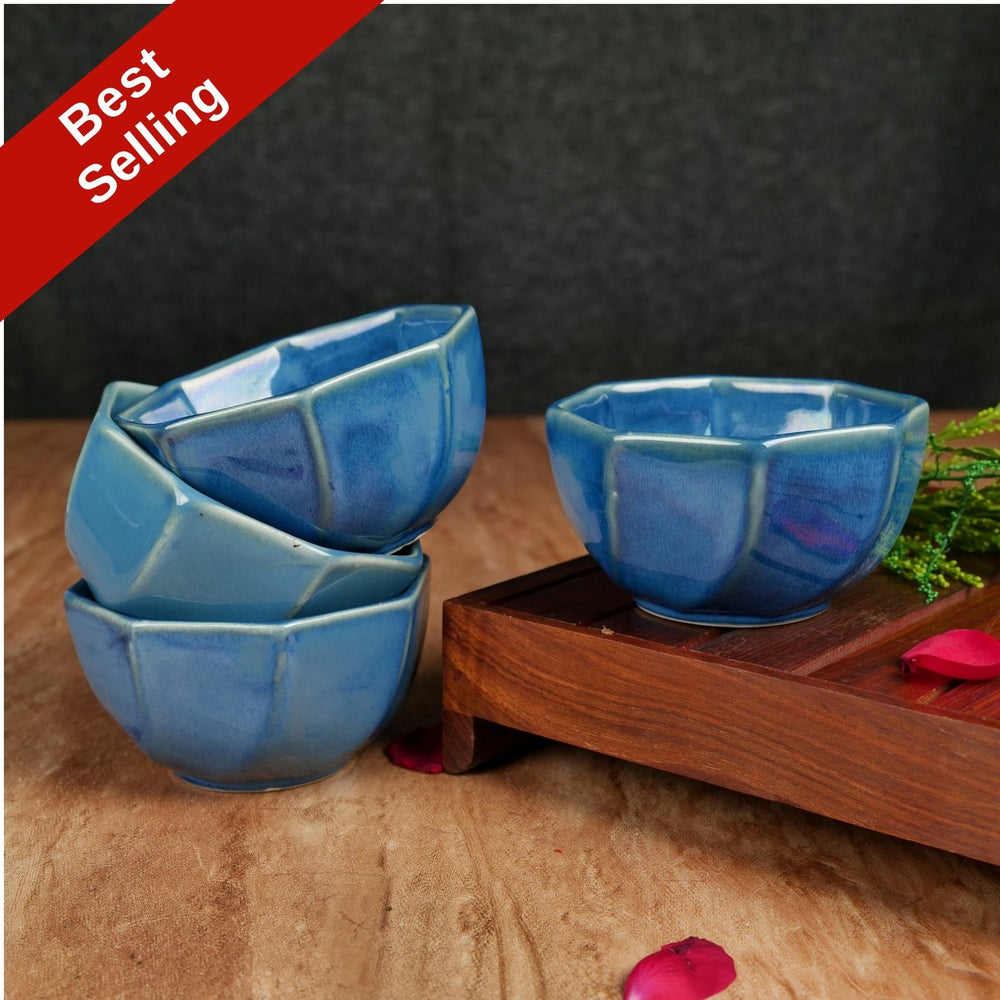 Artysta 'Octad Blue' Ceramic Studio Pottery Dining Bowls/Katoris (Set of 4) - artystagallery