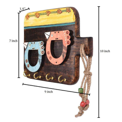 'Bird Motif' Handcrafted Wooden Key Holder (4 Key Hooks)