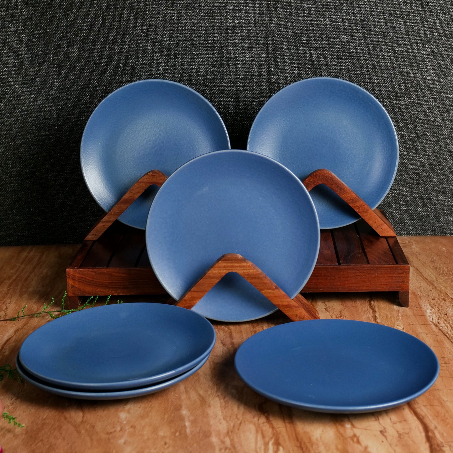 'Pastel Blue' Studio Pottery Ceramic Dinner Set In Blue Matt Color (18 Piece)