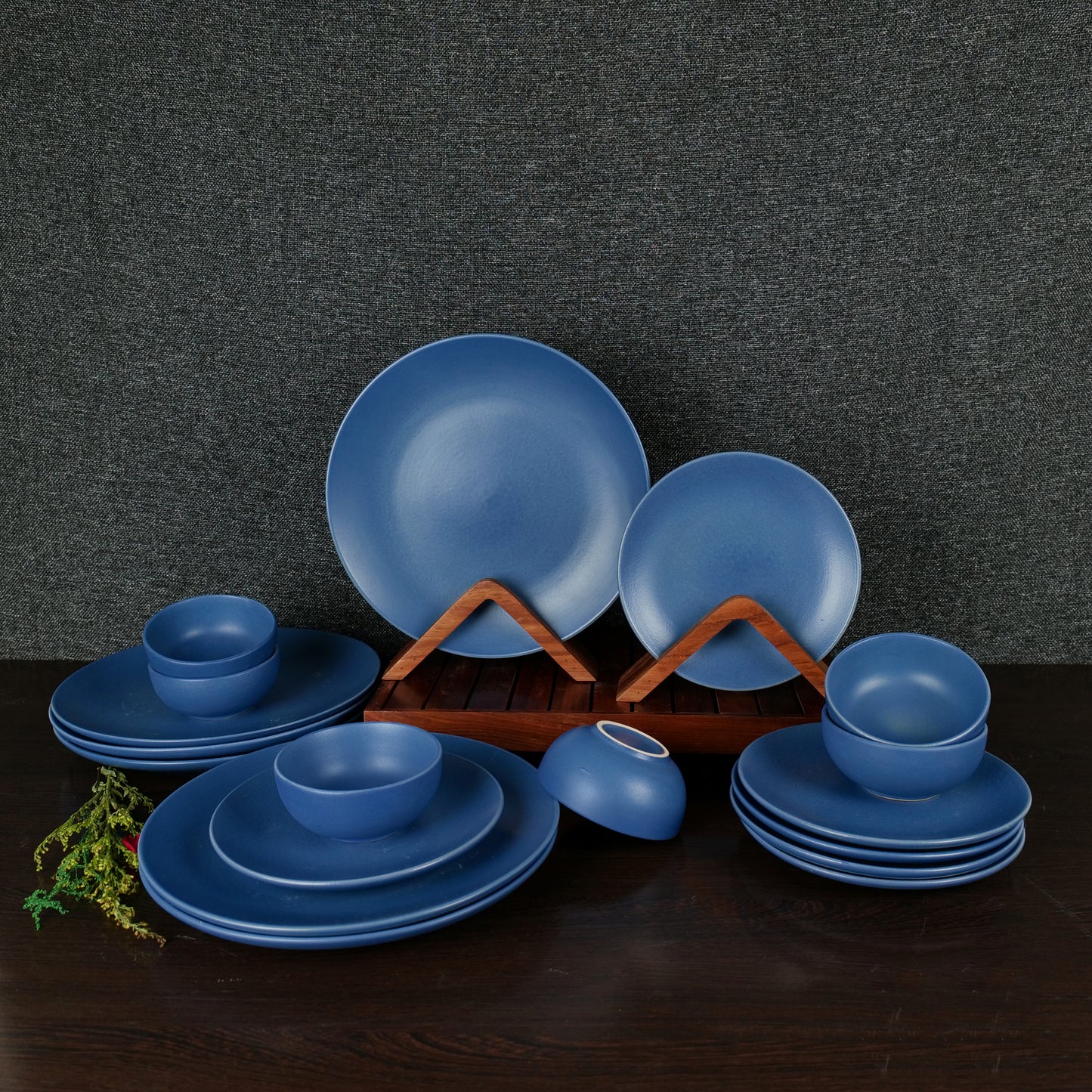 'Pastel Blue' Studio Pottery Ceramic Dinner Set In Blue Matt Color (18 Piece)