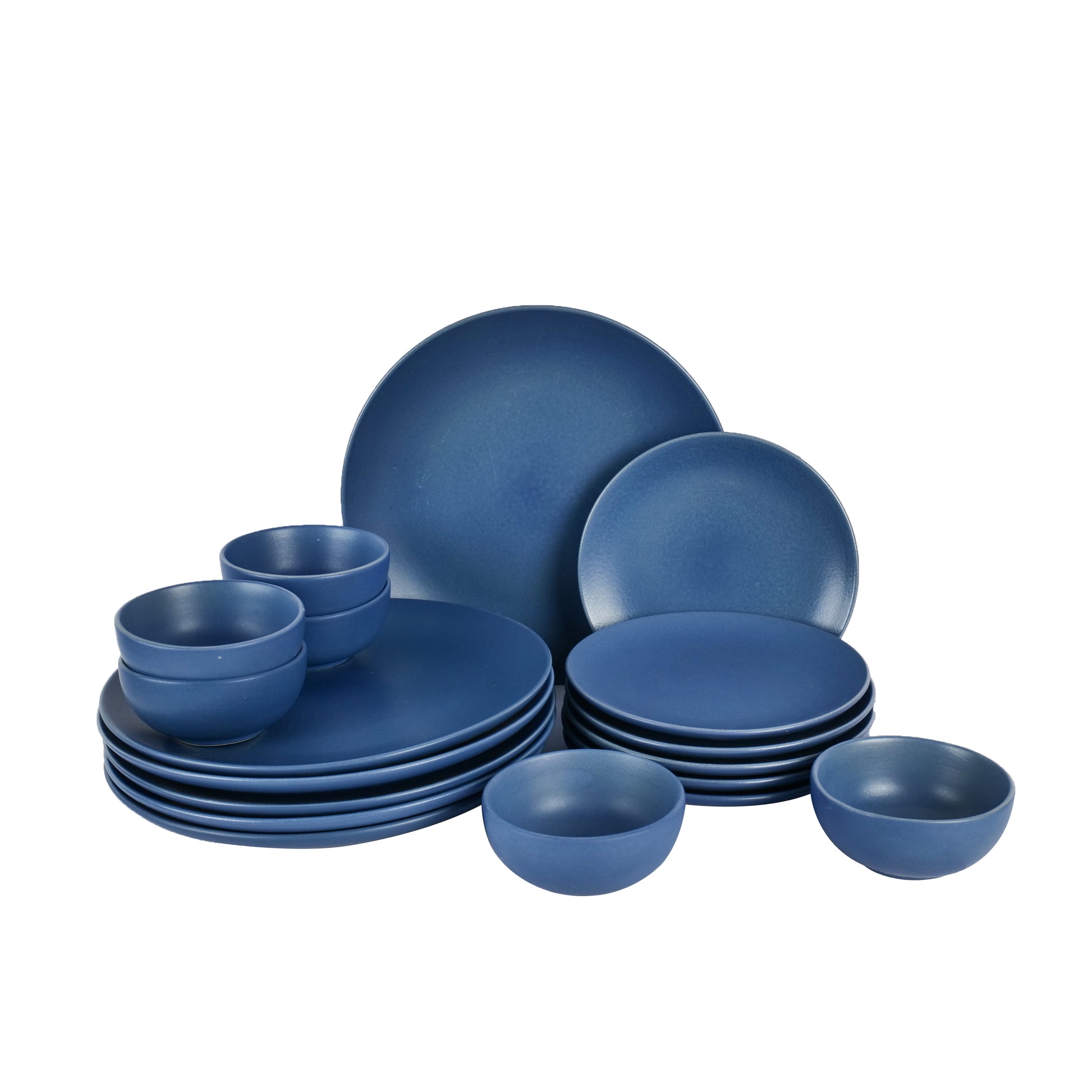 'Pastel Blue' Studio Pottery Ceramic Dinner Set In Blue Matt Color (18 Piece)