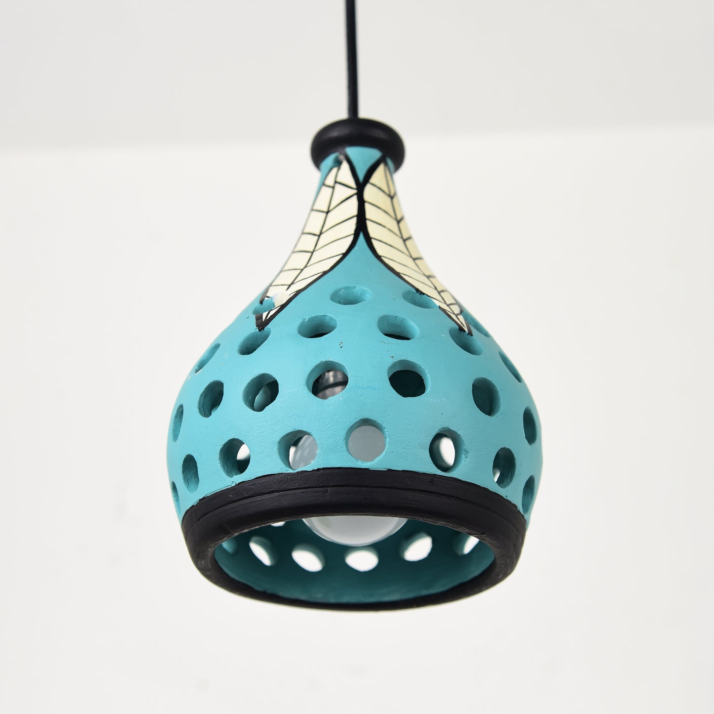 "Ethnic Lantern" Terracotta Handcrafted Hanging Lamp In Blue Color