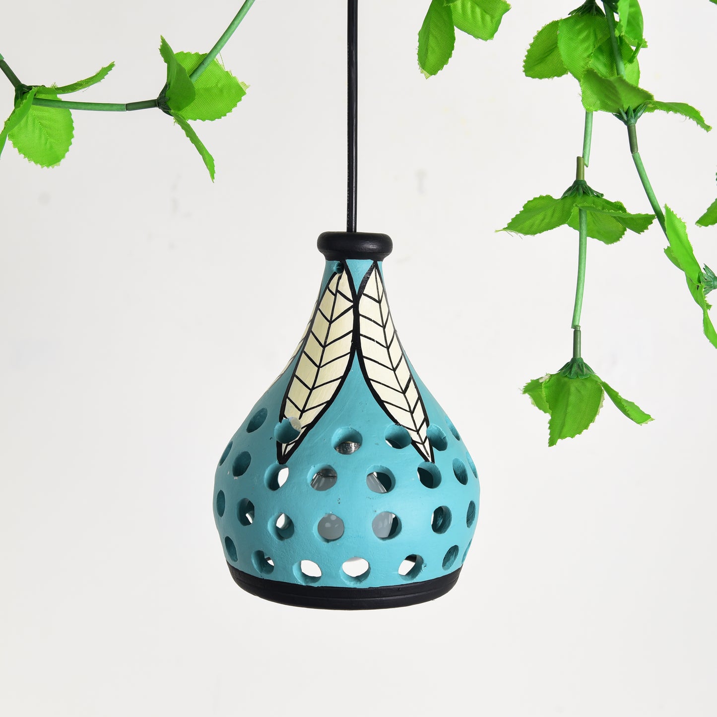 "Ethnic Lantern" Terracotta Handcrafted Hanging Lamp In Blue Color