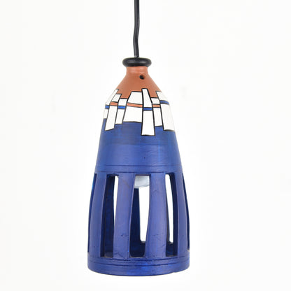 'Abstract Bottle' Terracotta Hand-painted Hanging Lamp (Azure Blue)