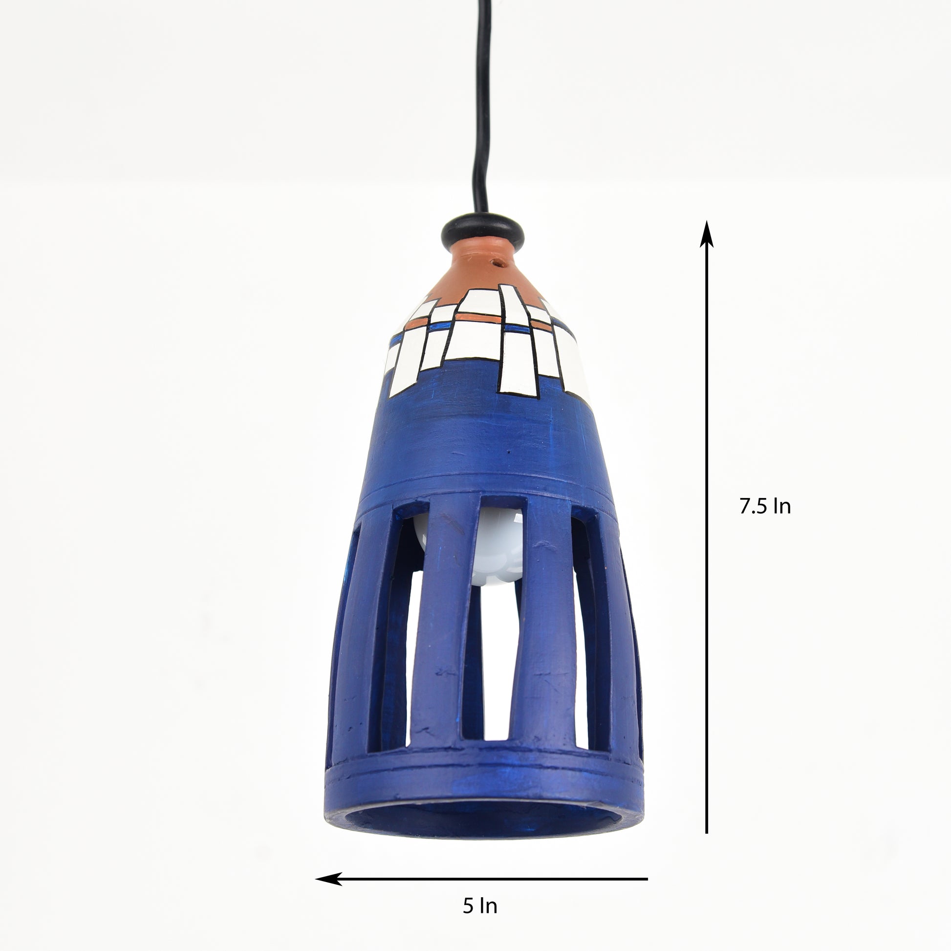 'Abstract Bottle' Terracotta Hand-painted Hanging Lamp (Azure Blue)