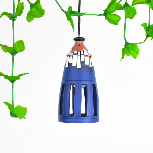 'Abstract Bottle' Terracotta Hand-painted Hanging Lamp (Azure Blue)