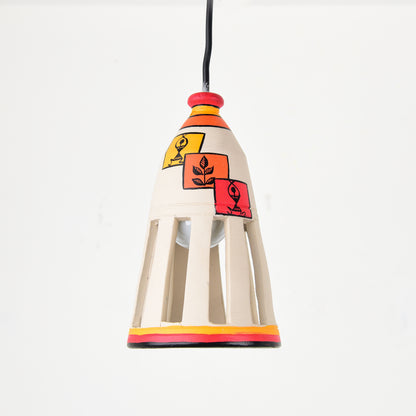 'Warli Bottle' Hand-painted Hanging Lamp In Terracotta (Beige)