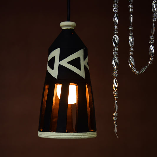 'Ternion Bottle' Terracotta Hand-painted Hanging Lamp (Black & White)