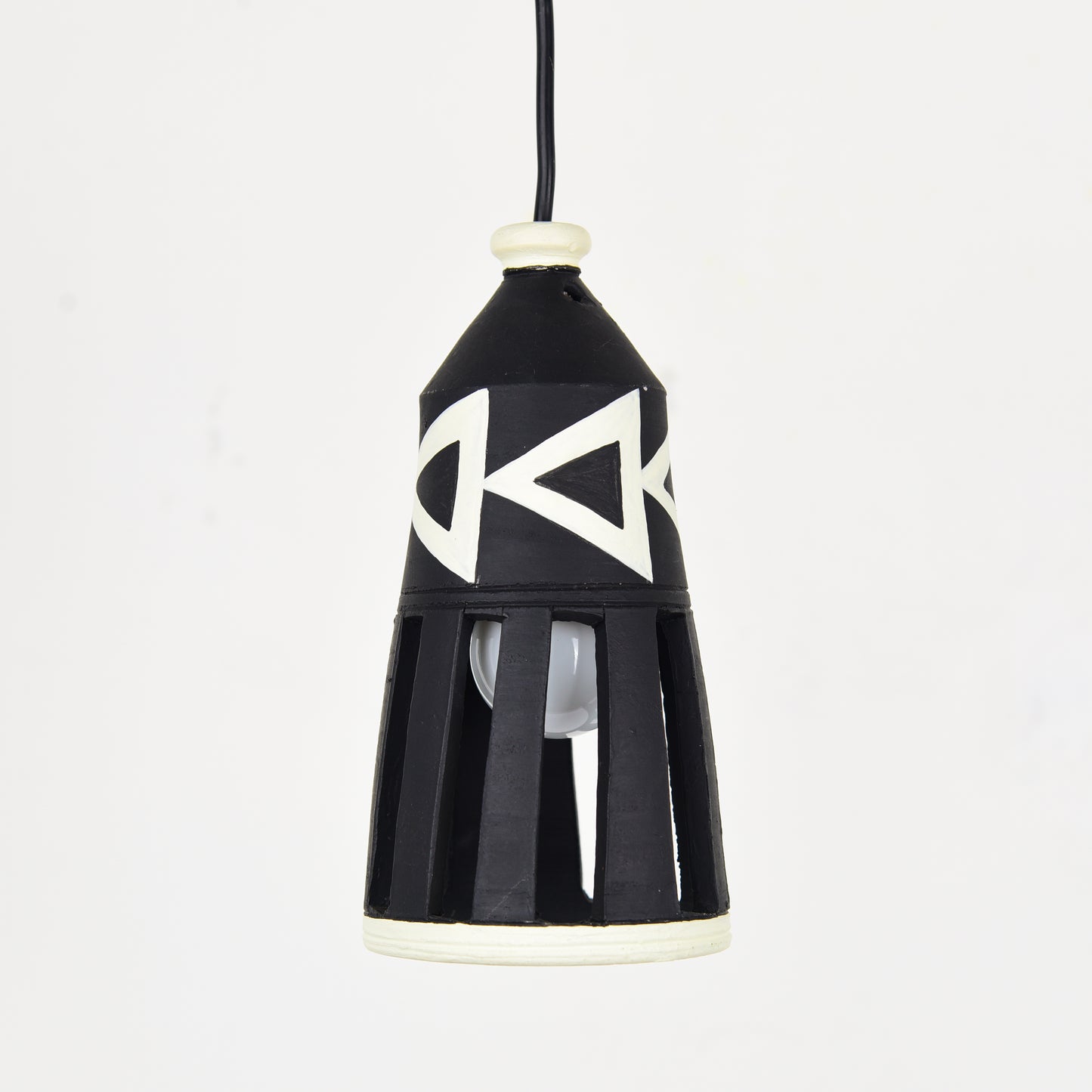 'Ternion Bottle' Terracotta Hand-painted Hanging Lamp (Black & White)