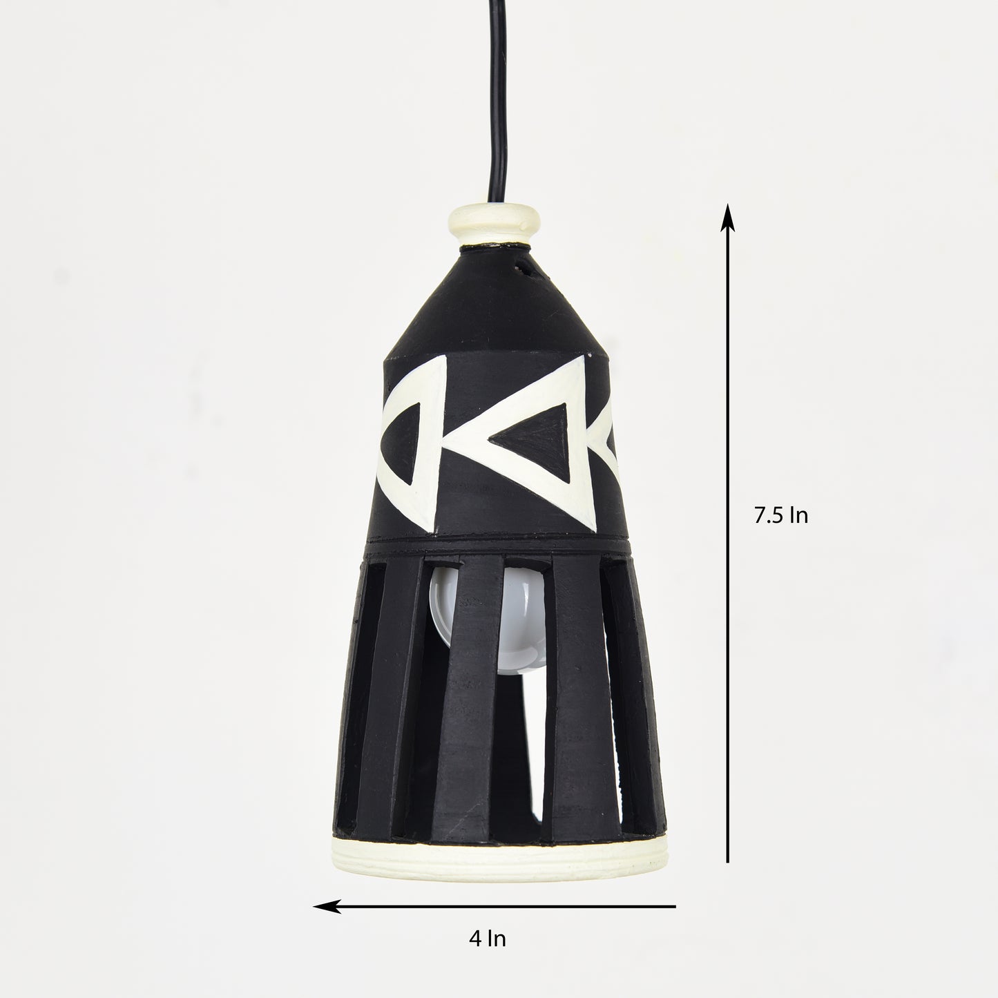 'Ternion Bottle' Terracotta Hand-painted Hanging Lamp (Black & White)