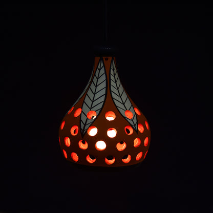 'Leafy Lantern' Terracotta Hand-painted Hanging Lamp (Orange & White)
