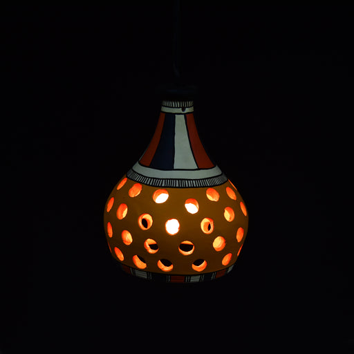 'Streaky Lantern' Terracotta Hand-painted Hanging Lamp (Mustard)