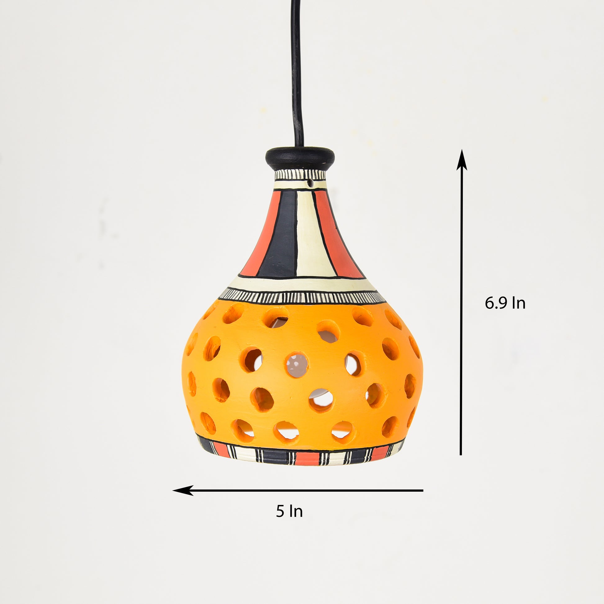 'Streaky Lantern' Terracotta Hand-painted Hanging Lamp (Mustard)