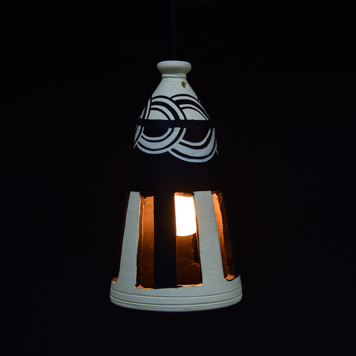 'Loopy Bottle' Terracotta Hand-painted Hanging Lamp (White & Black)