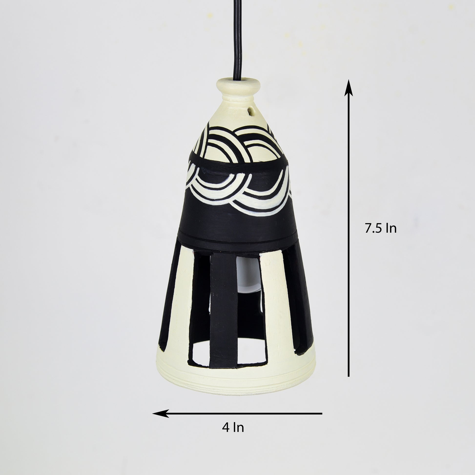 'Loopy Bottle' Terracotta Hand-painted Hanging Lamp (White & Black)