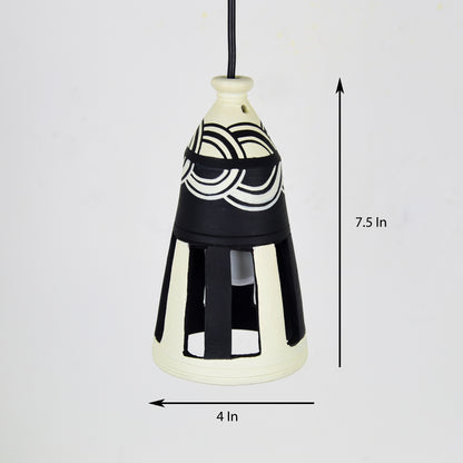'Loopy Bottle' Terracotta Hand-painted Hanging Lamp (White & Black)