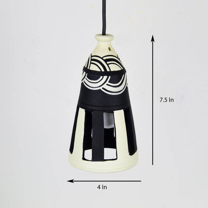 'Loopy Bottle' Terracotta Hand-painted Hanging Lamp (White & Black)