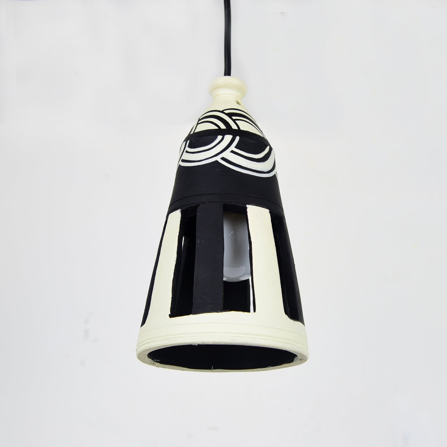 'Loopy Bottle' Terracotta Hand-painted Hanging Lamp (White & Black)