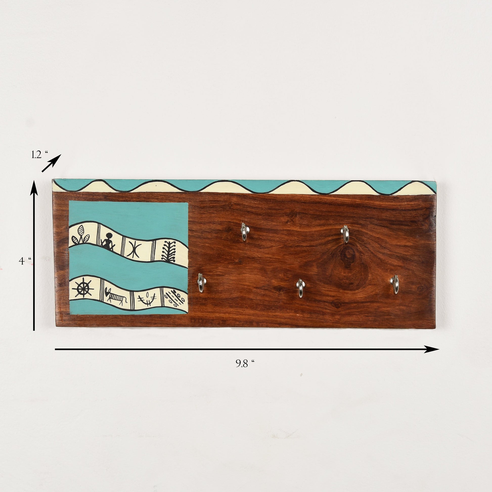 Handcrafted Wooden Decorative Key Holder | Sea Green Warli Key Chain Hanger for Décor