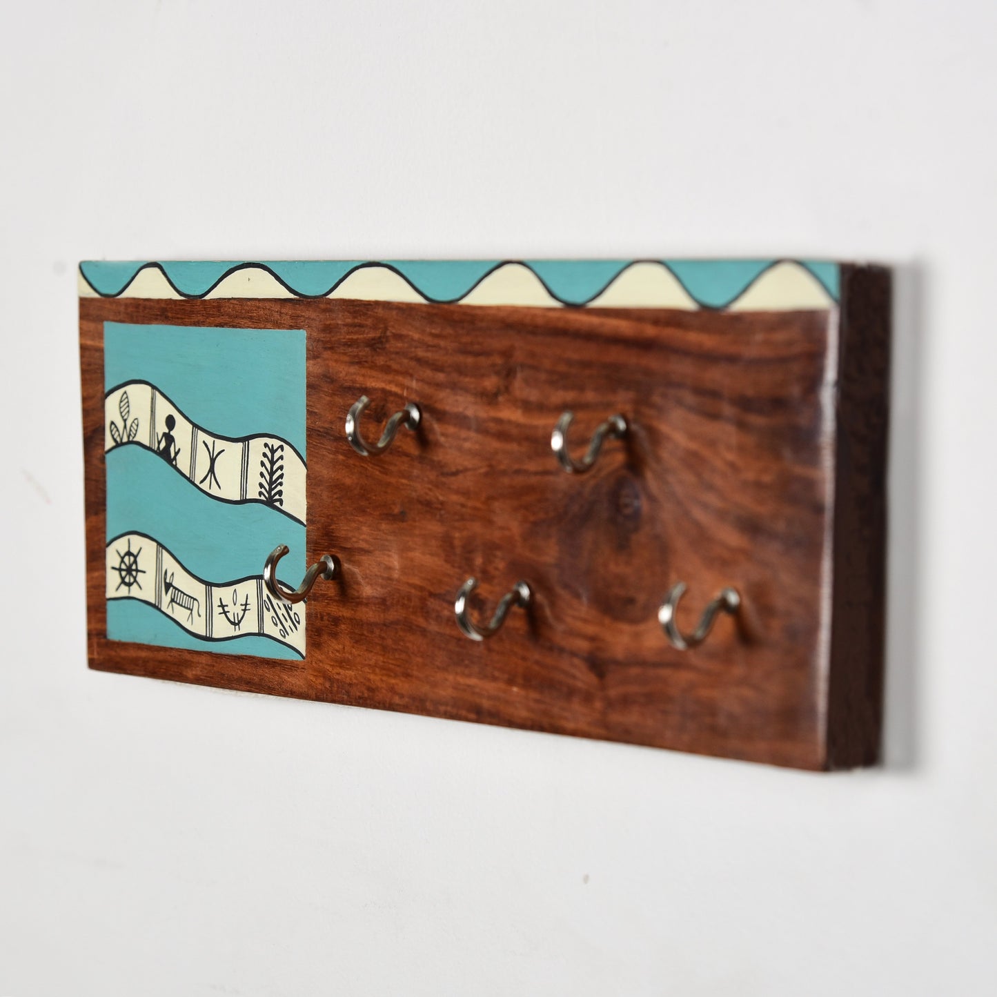 Handcrafted Wooden Decorative Key Holder | Sea Green Warli Key Chain Hanger for Décor