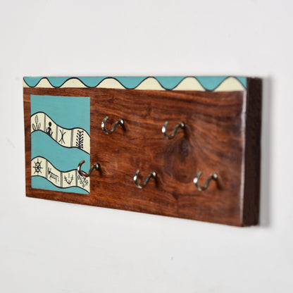 Handcrafted Wooden Decorative Key Holder | Sea Green Warli Key Chain Hanger for Décor