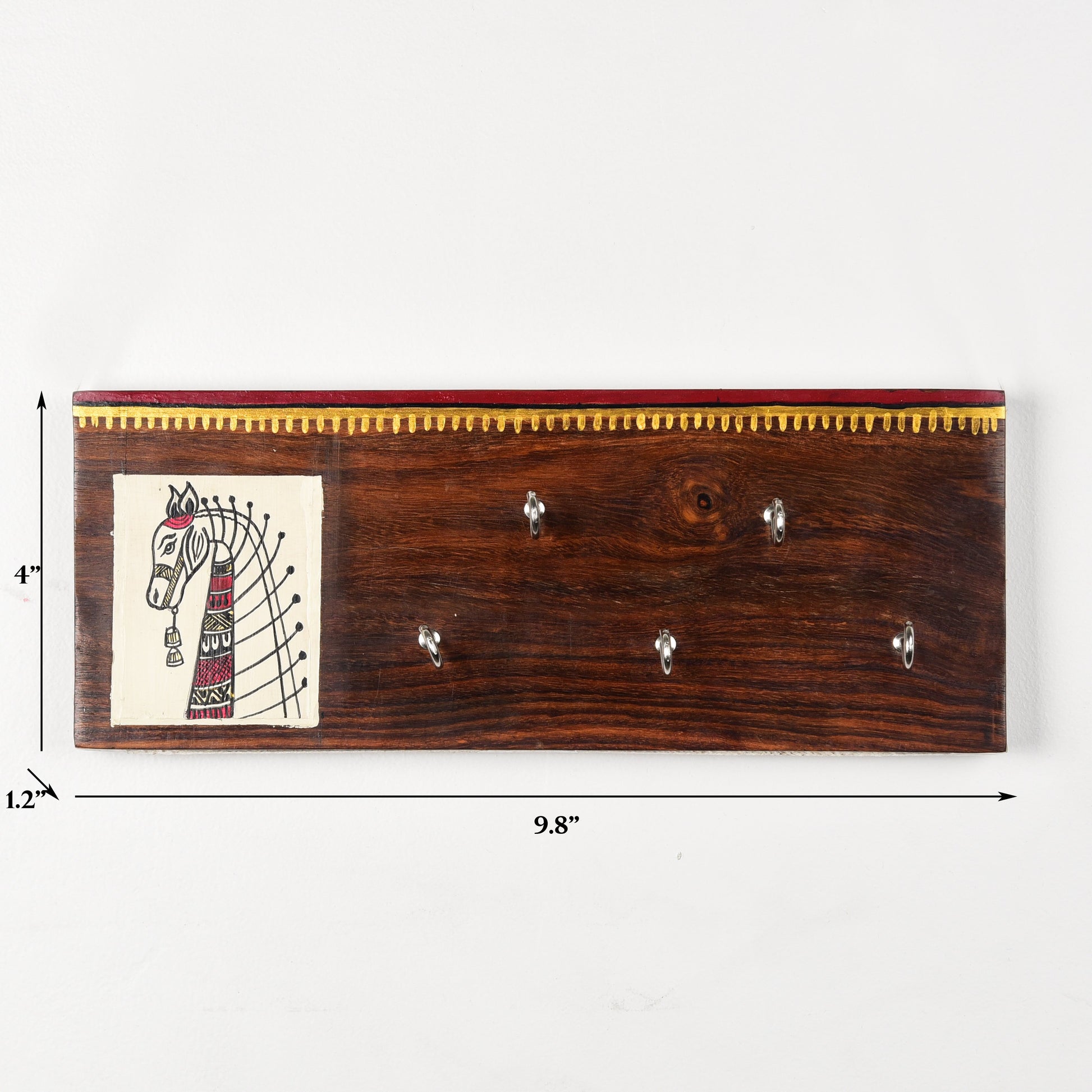 'Horse On Plank' Madhubani Handcrafted Wooden Key Holder