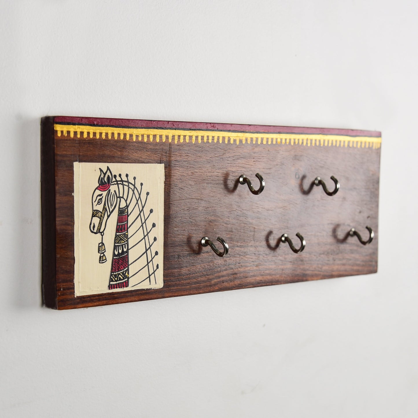 'Horse On Plank' Madhubani Handcrafted Wooden Key Holder