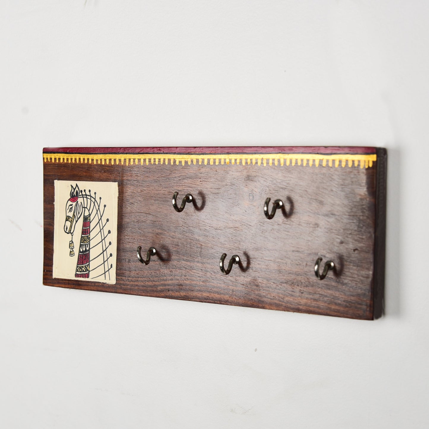 'Horse On Plank' Madhubani Handcrafted Wooden Key Holder