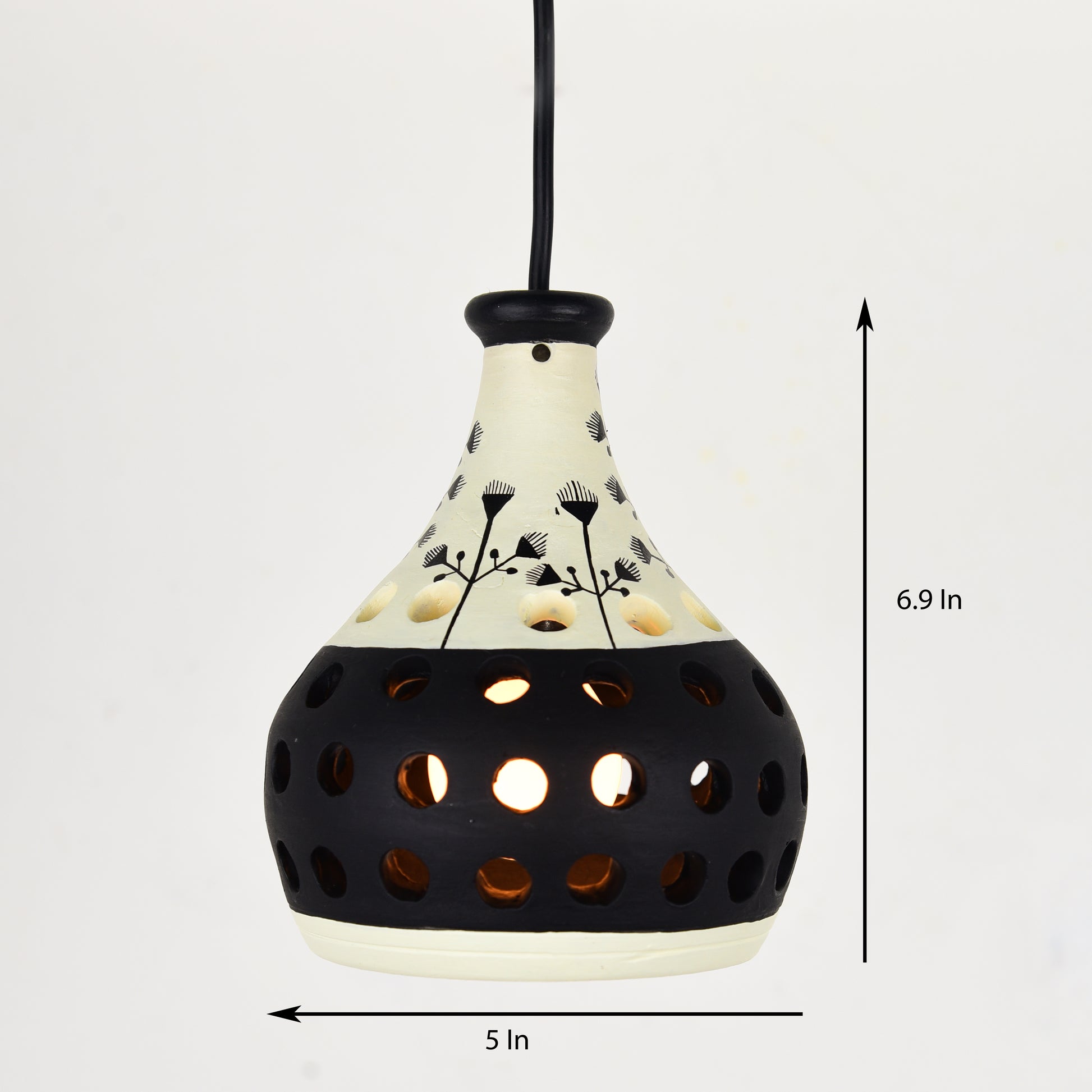 'Ethnic Lantern' Terracotta Handmade Hanging Lamp (Black & White)