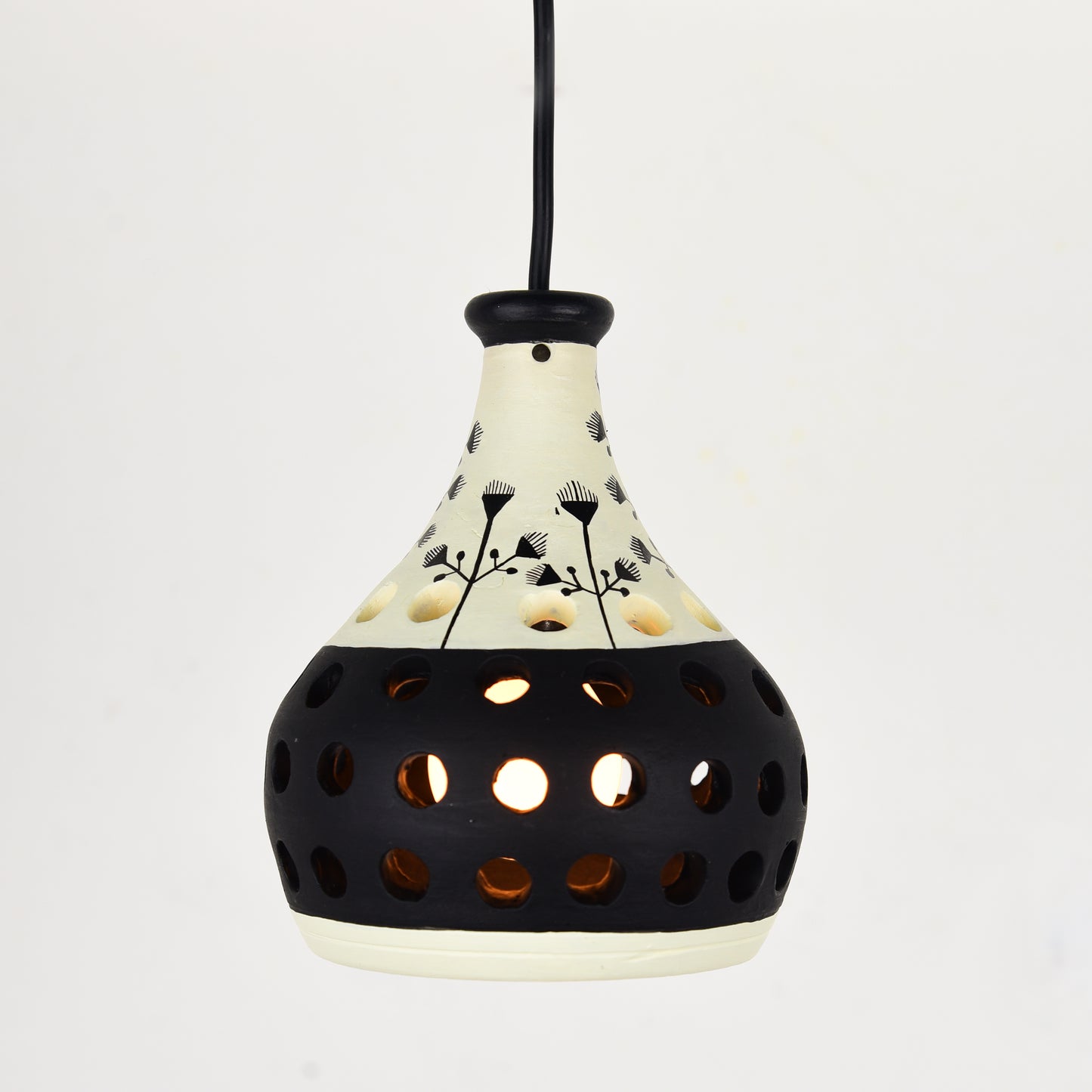 'Ethnic Lantern' Terracotta Handmade Hanging Lamp (Black & White)
