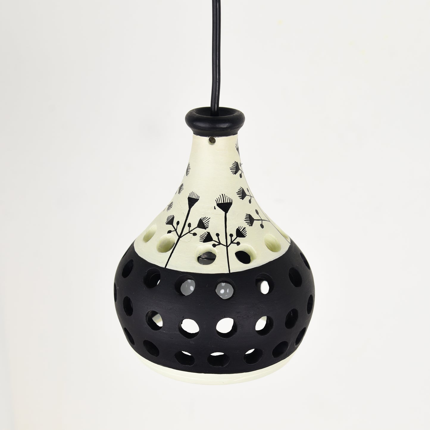 'Ethnic Lantern' Terracotta Handmade Hanging Lamp (Black & White)