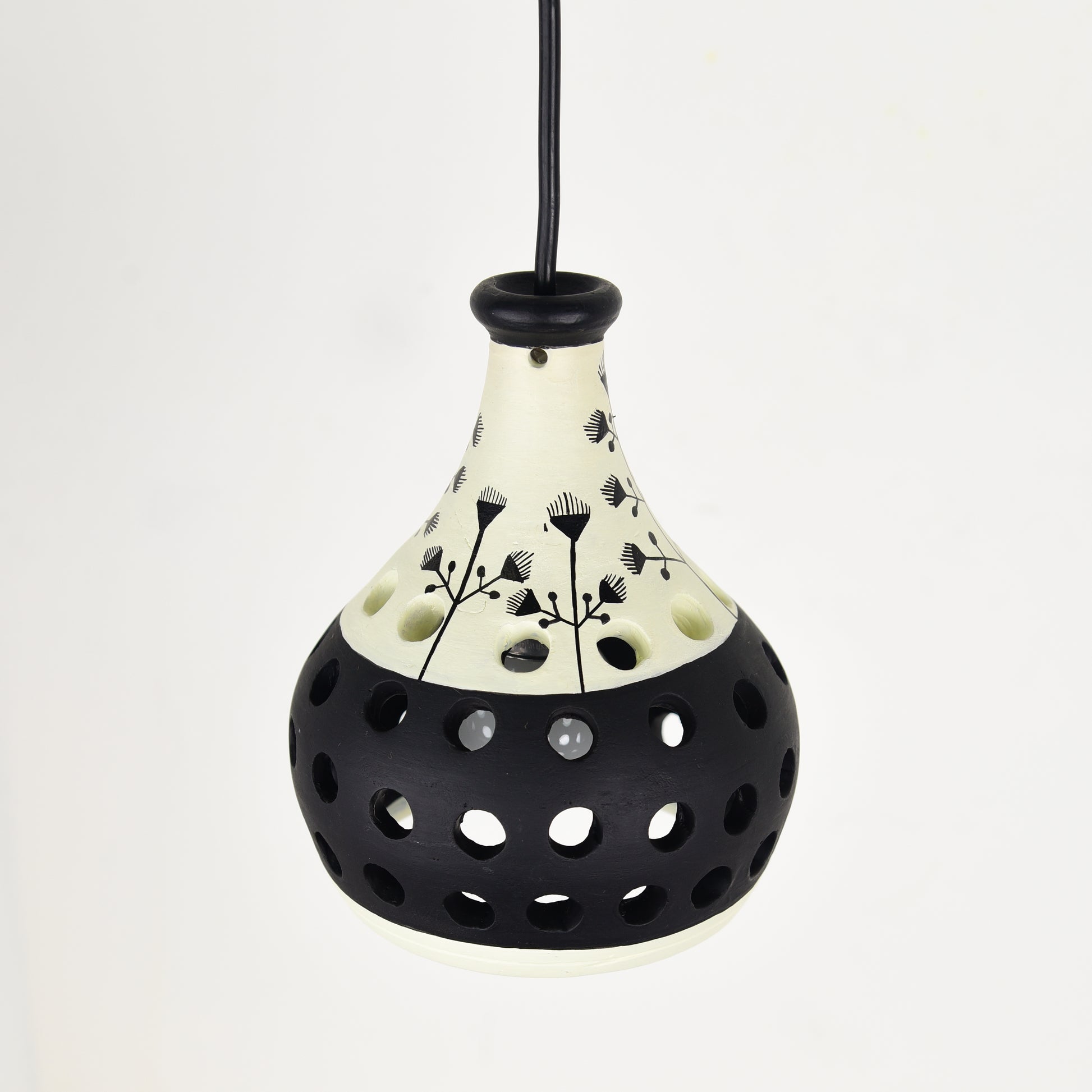 'Ethnic Lantern' Terracotta Handmade Hanging Lamp (Black & White)