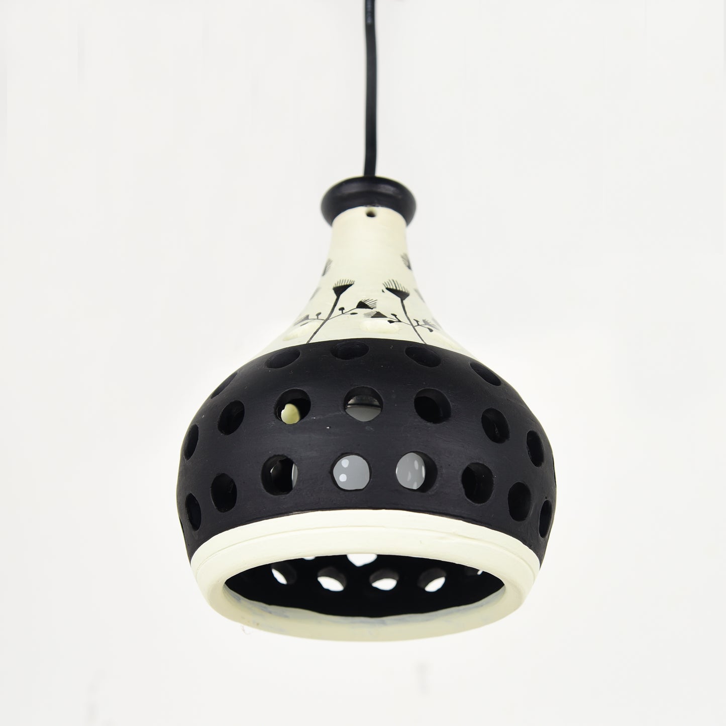 'Ethnic Lantern' Terracotta Handmade Hanging Lamp (Black & White)