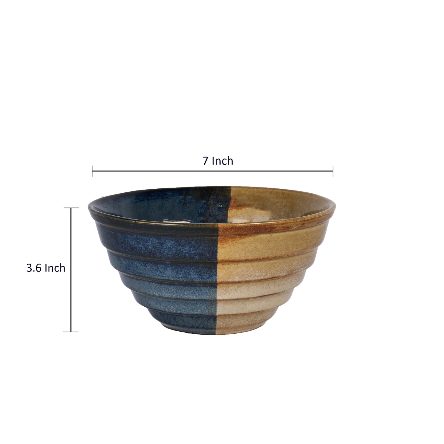 'Dual Toned Ridges' Ceramic Studio Pottery Mixing & Serving Bowls (Set of 2)