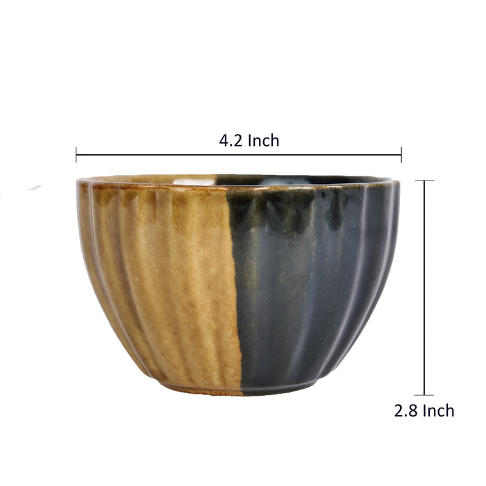 'Dual Toned Ridges' Ceramic Veg Bowl Set, (300 ml)