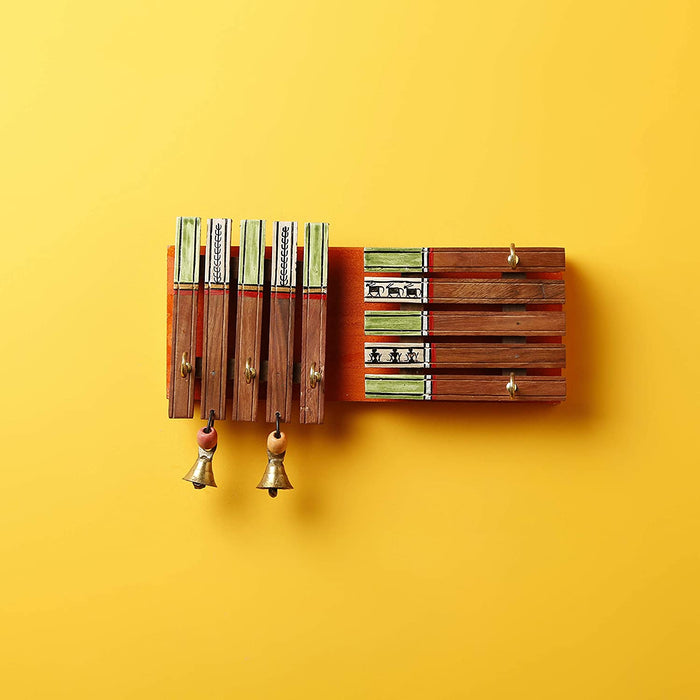 'Warli Bars' Handcrafted Wooden Key Holder